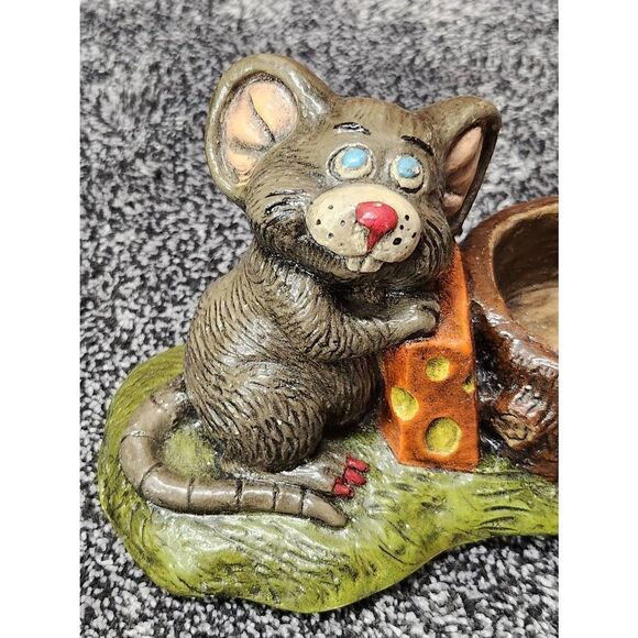 Vintage Chalkware Mouse with Cheese Tealight Candle Holder - Picture 7 of 9